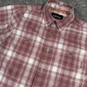 ORVIS Trout Bum Shirt Mens M Red Short Sleeve Performance Sunglass Cloth EUC